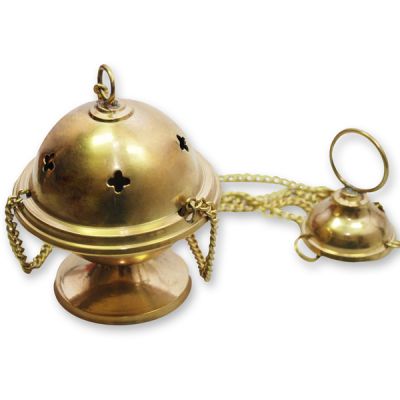 Weihrauchgefäß mit Kette 25cm Messing poliert, für Kohle 