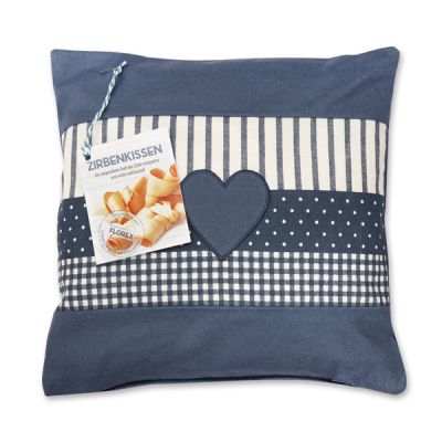 Swiss pine pillow 30x30cm with a heart motive filled with swiss pine shavings 