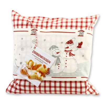 Swiss pine pillow 30x30cm with a snowman filled with swiss pine shavings 