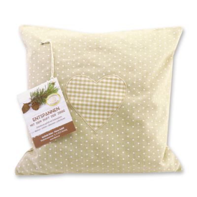 Swiss pine pillow 30x30cm with a heart motive filled with swiss pine shavings 
