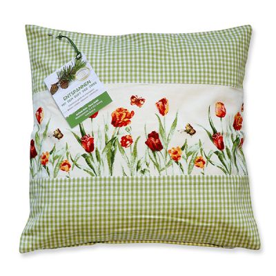 Zirbenpolster 40x40cm grün mit Tulpen befüllt mit Zirbenspänen 