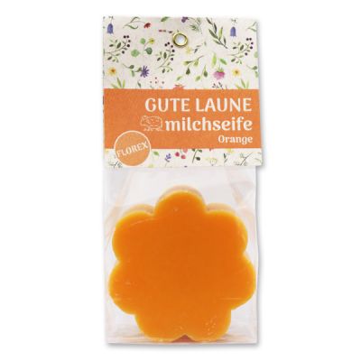 Sheep milk soap flower 115g in a cellophane bag "Gute Laune", Orange 