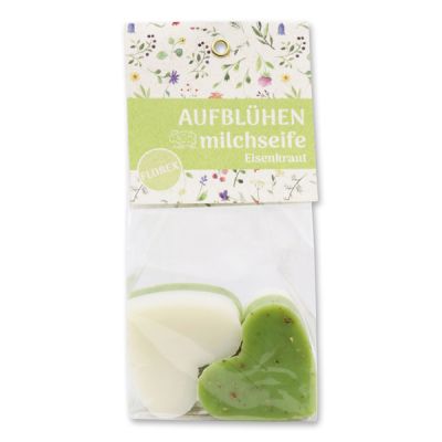 Sheep milk soap heart 4x23g in a cellophane bag "Aufblühen", Classic/Verbena 