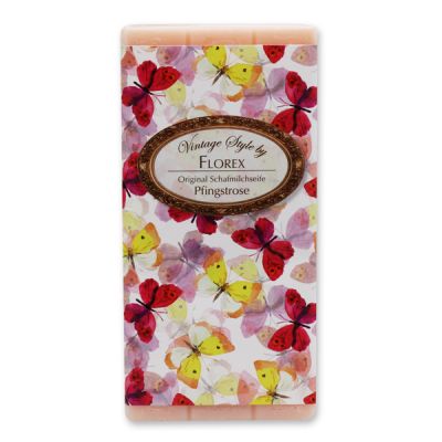 Schafmilchseife Tafel 100g "Vintage-Motiv 134", Pfingstrose 