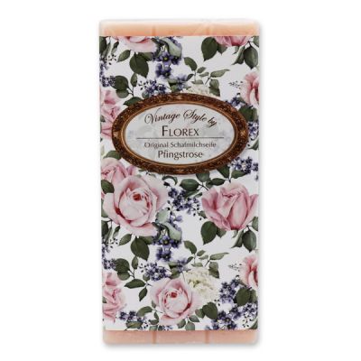 Schafmilchseife Tafel 100g "Vintage-Motiv 144", Pfingstrose 