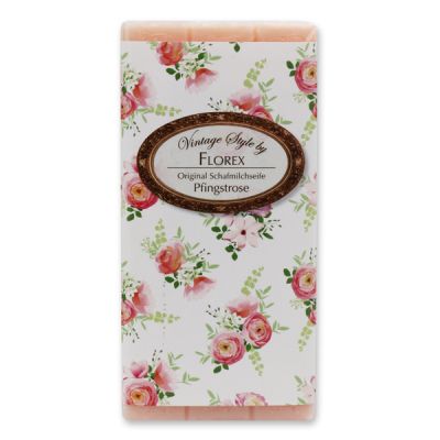 Schafmilchseife Tafel 100g "Vintage-Motiv 154", Pfingstrose 