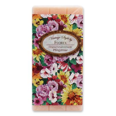 Schafmilchseife Tafel 100g "Vintage-Motiv 74", Pfingstrose 