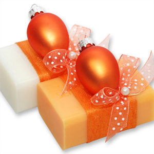 Schafmilchseife eckig 100g, dekoriert mit Osterei, Classic/Orange 
