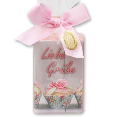 Sheep milk soap 100g in a cellophane bag "Liebe Grüße", Peony 