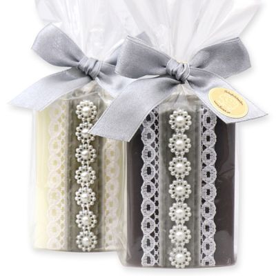 Sheep milk soap 100g, decorated with a glitter ribbon in a cellophane, Classic/christmas rose 