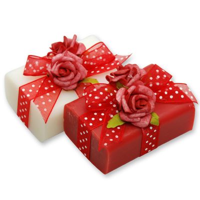 Schafmilchseife eckig 100g dekoriert mit Rose, Classic/Granatapfel 