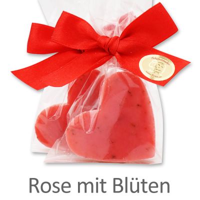 Sheep milk soap heart midi 23g in a cellophane, Rose with petals 