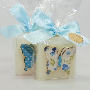 Sheep milk quadrat soap 35g, decorated with a butterfly in a cellophane, Classic 