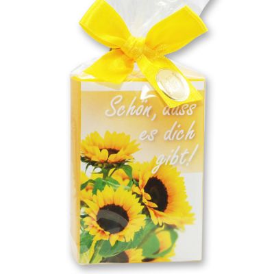 Schafmilchseife eckig 150g in Cello "Schön, dass es dich gibt", Sonnenblume 