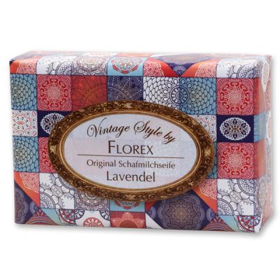 Schafmilchseife eckig 150g "Vintage-Motiv 101", Lavendel 