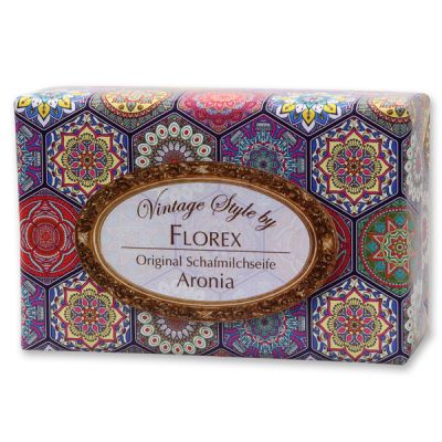 Schafmilchseife eckig 150g "Vintage-Motiv 104", Aronia 