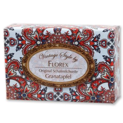 Schafmilchseife eckig 150g "Vintage-Motiv 108", Granatapfel 