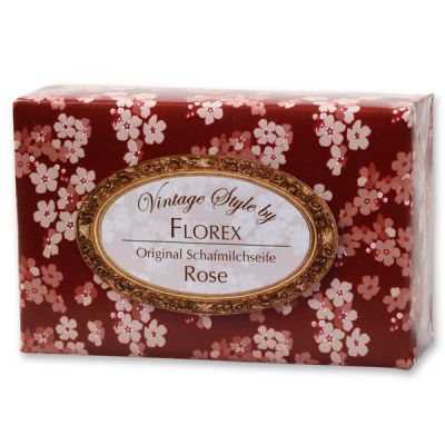 Schafmilchseife eckig 150g "Vintage-Motiv 109", Rose 