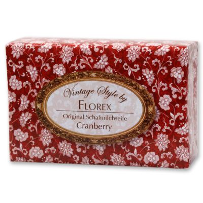Schafmilchseife eckig 150g "Vintage-Motiv 110", Cranberry 