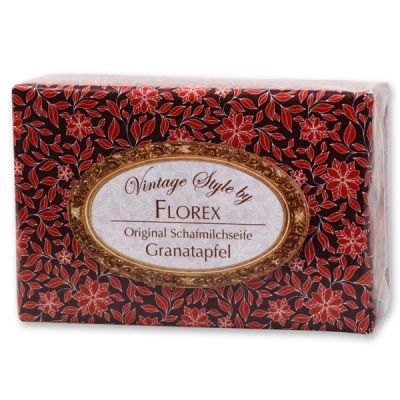 Schafmilchseife eckig 150g "Vintage-Motiv 112", Granatapfel 