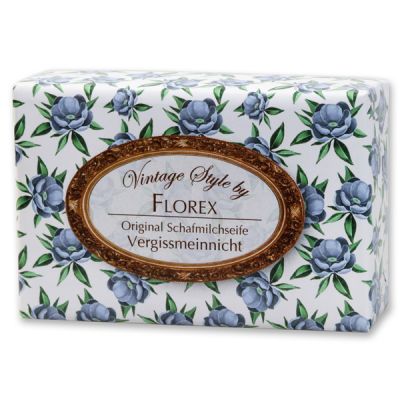 Schafmilchseife eckig 150g "Vintage-Motiv 115", Vergissmeinnicht 