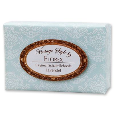 Schafmilchseife eckig 150g "Vintage-Motiv 116", Lavendel 