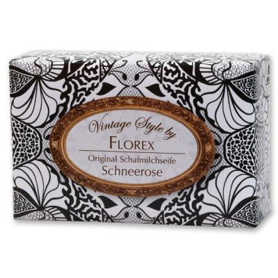 Schafmilchseife eckig 150g "Vintage-Motiv 118", Schneerose 