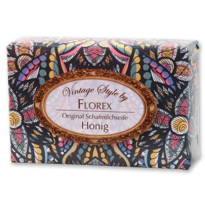 Schafmilchseife eckig 150g "Vintage-Motiv 122", Honig 