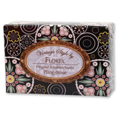 Schafmilchseife eckig 150g "Vintage-Motiv 123", Pfingstrose 