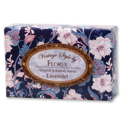 Schafmilchseife eckig 150g "Vintage-Motiv 130", Lavendel 
