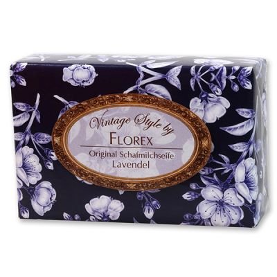 Schafmilchseife eckig 150g "Vintage-Motiv 131", Lavendel 