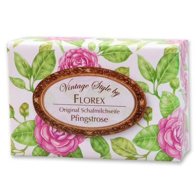 Schafmilchseife eckig 150g "Vintage-Motiv 135", Pfingstrose 