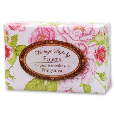 Schafmilchseife eckig 150g "Vintage-Motiv 136", Pfingstrose 