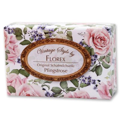 Schafmilchseife eckig 150g "Vintage-Motiv 144", Pfingstrose 