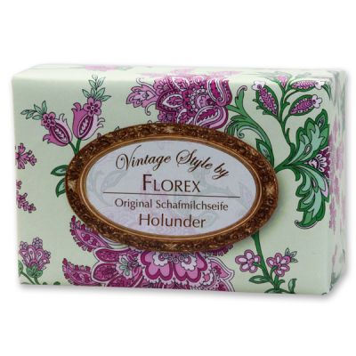 Schafmilchseife eckig 150g "Vintage-Motiv 145", Holunder 