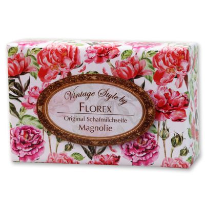 Schafmilchseife eckig 150g "Vintage-Motiv 149", Magnolie 