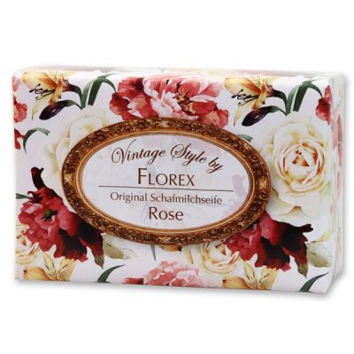 Schafmilchseife eckig 150g "Vintage-Motiv 150", Rose 