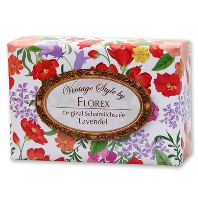 Schafmilchseife eckig 150g "Vintage-Motiv 153", Lavendel 