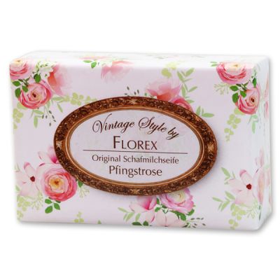 Schafmilchseife eckig 150g "Vintage-Motiv 154", Pfingstrose 