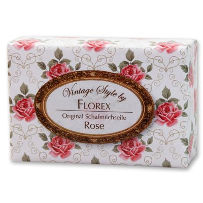 Schafmilchseife eckig 150g "Vintage-Motiv 155", Rose 