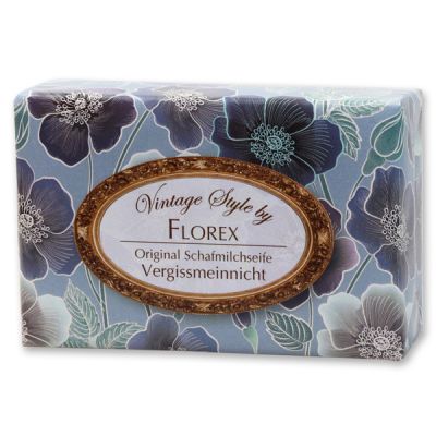 Schafmilchseife eckig 150g "Vintage-Motiv 157", Vergissmeinnicht 