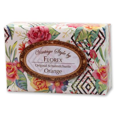 Schafmilchseife eckig 150g "Vintage-Motiv 166", Orange 