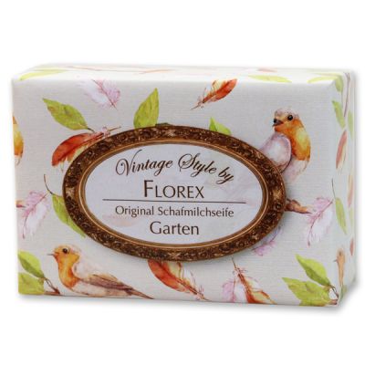 Schafmilchseife eckig 150g "Vintage-Motiv 167", Gartenseife 