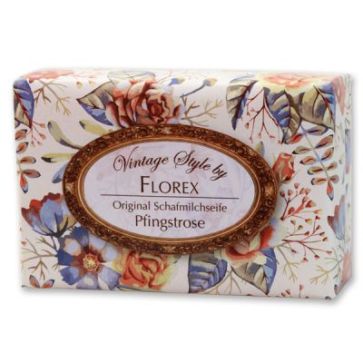 Schafmilchseife eckig 150g "Vintage-Motiv 168", Pfingstrose 