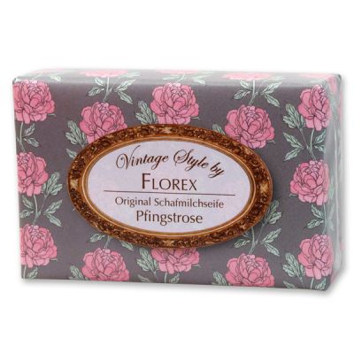 Schafmilchseife eckig 150g "Vintage-Motiv 169", Pfingstrose 