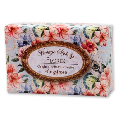 Schafmilchseife eckig 150g "Vintage-Motiv 170", Pfingstrose 