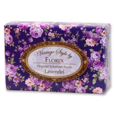 Schafmilchseife eckig 150g "Vintage-Motiv 173", Lavendel 