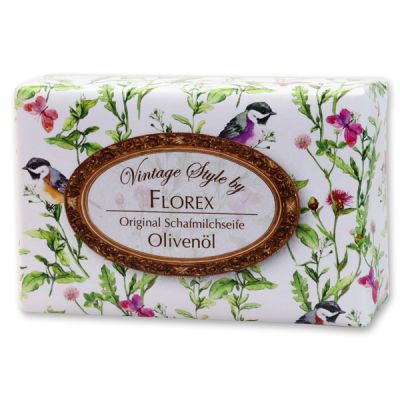 Schafmilchseife eckig 150g "Vintage-Motiv 176", Olivenöl 