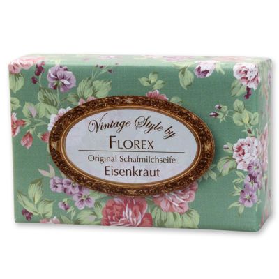 Schafmilchseife eckig 150g "Vintage-Motiv 18", Eisenkraut 