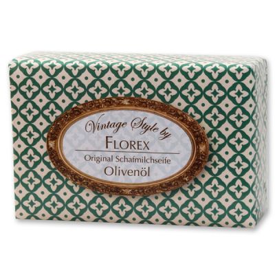 Schafmilchseife eckig 150g "Vintage-Motiv 180", Olivenöl 